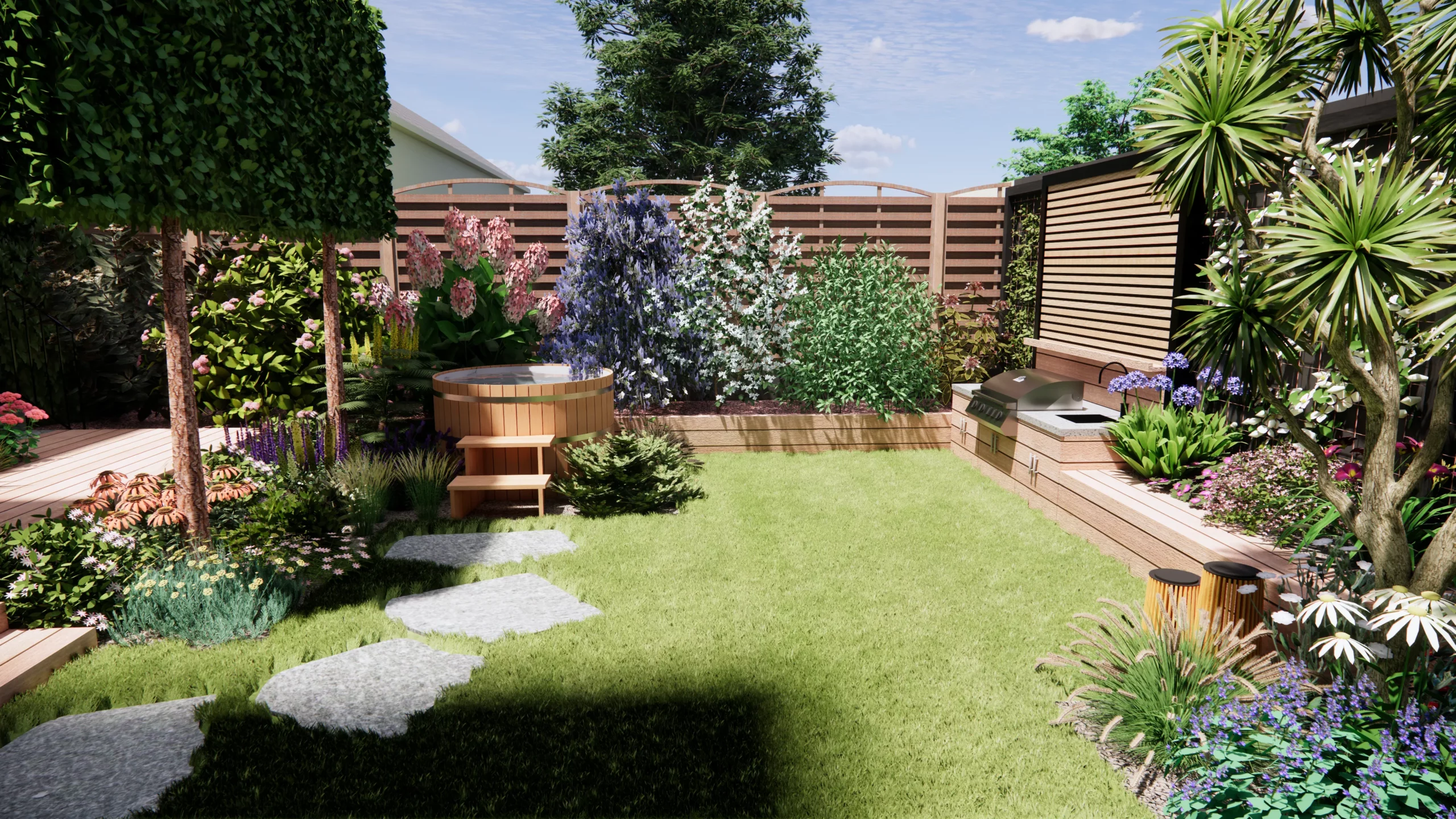 plan jardin conception 3d atelier morliere rennes rennes ille et vilaine 35 bretagne bain nordique terrasse bois cuisine ete paysager architecte paysagiste visuel 7 ATELIER MORLIERE Conception de jardin à Rennes en ILLE-ET-VILAINE (35) Réalisation