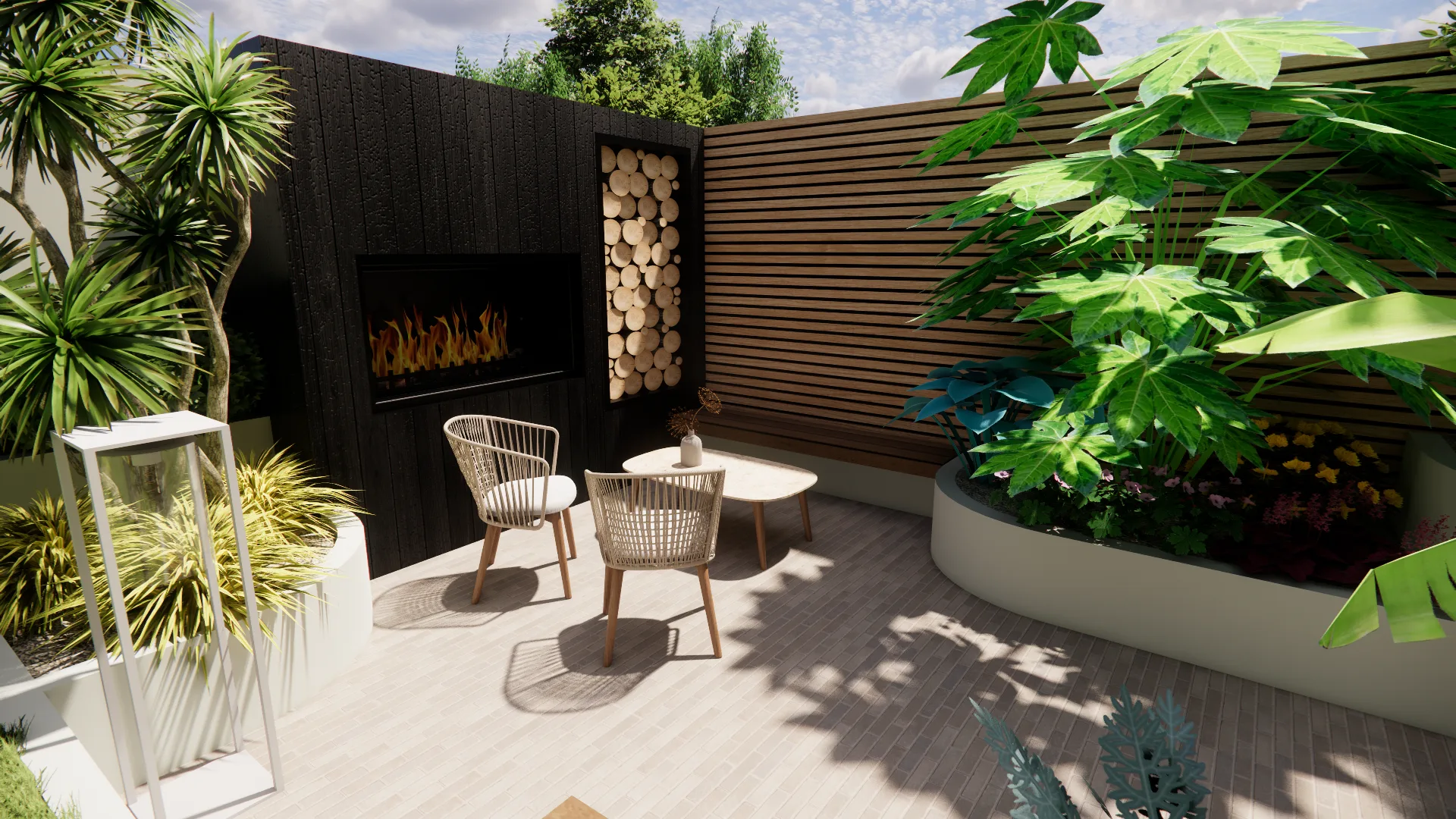 plan jardin conception 3d atelier morliere rennes rennes ille et vilaine 35 terrasse cheminee rooftop urbain moderne jardiniere paysager architecte paysagiste visuel 17 ATELIER MORLIERE Conception de jardin à Rennes en ILLE-ET-VILAINE (35) Défiler